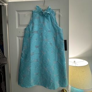 Tuckernuck Aqua Textured High Neck dress. Cyan Fil Coupe Blythe Dress.